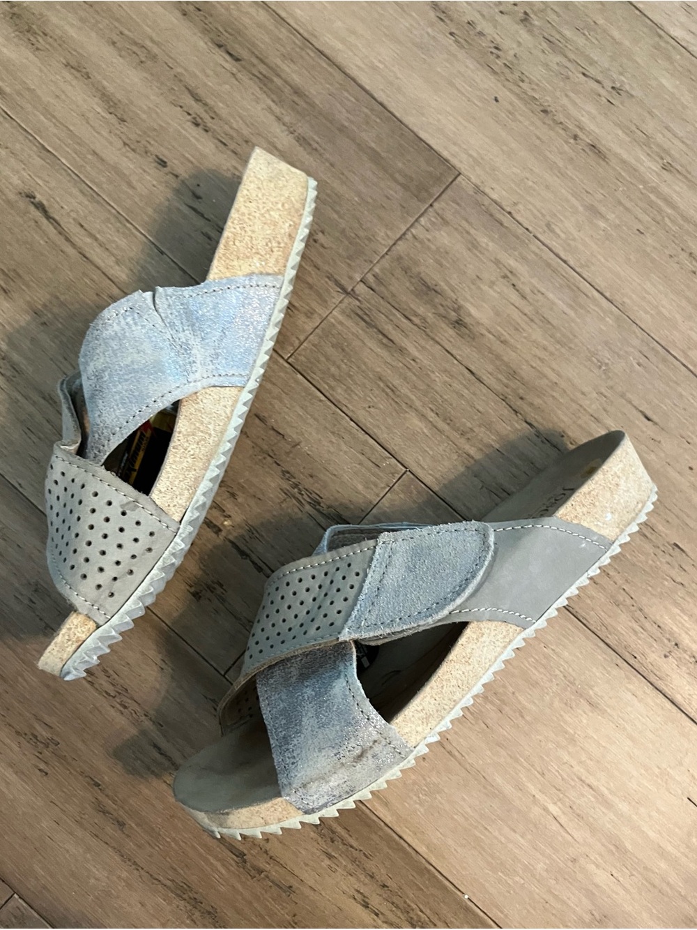 Josef Seibel suede cross strap slide leather footbed women’s sandals 38/7.5
